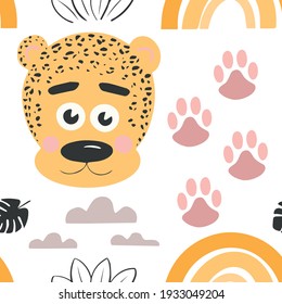 Cute leopard illustration. Zoo Pattern. Cute cartoon animal. Can be used for book illustrations, wallpapers and other items.