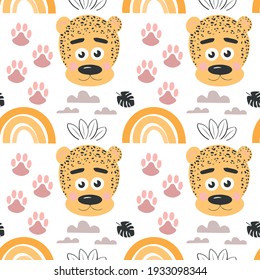 Cute leopard illustration. Zoo Pattern. Cute cartoon animal. Can be used for book illustrations, wallpapers and other items.