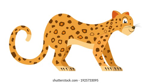 Cute leopard isolated on white background. Cartoon african animal. Flat vector cartoon illustration