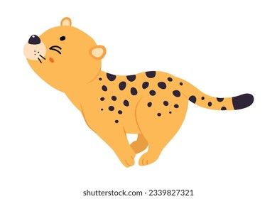 Cute Leopard or Jaguar Cub Running Fast Vector Illustration
