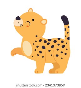 Cute Leopard or Jaguar Cub Walking Vector Illustration