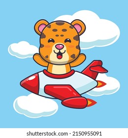 cute leopard mascot cartoon character ride on plane jet