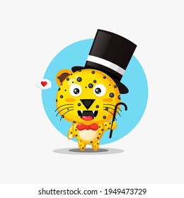 Cute leopard mascot magician vector design