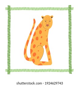 Cute leopard on a white background. Vector illustration in cartoon style.