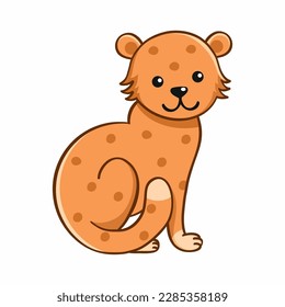 Cute leopard onwhite background. Vector doodle illustration for kids. Wild cat.