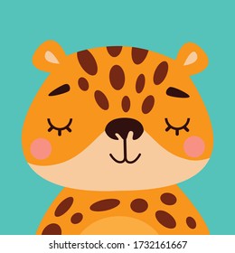 Cute leopard portrait  Animal head flat vector illustration 