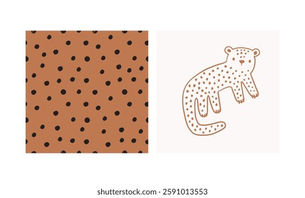 Cute Leopard. Safari animals cute illustration in doodl style. Outline hand drawn print. African wild animals character. 