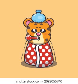 Cute leopard sick. Cute cartoon animal illustration.