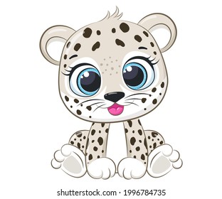 Cute leopard sits and smiles.Cartoon vector illustration.