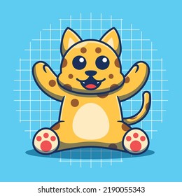 Cute leopard sitting happily vector illustration. Flat cartoon style.