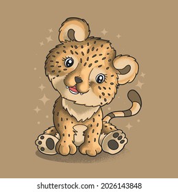 cute leopard sitting illustration vector grunge style