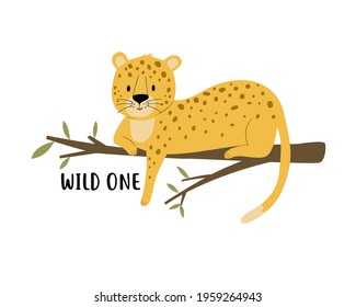 Cute leopard and slogan print design. Vector illustration design for fashion fabrics, textile graphics, prints.