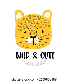 Cute leopard and slogan print design. Vector illustration design for fashion fabrics, textile graphics, prints.