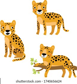 Cute leopard, vector character set.