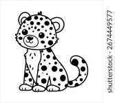 Cute Leopard Vector Illustration – Jungle Coloring Page