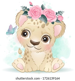 Cute leopard with watercolor effect