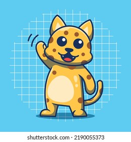 Cute leopard waving hand vector illustration. Flat cartoon style.