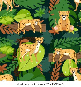 Cute leopards seamless pattern illustration