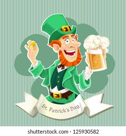 Cute Leprechaun with a beer - Poster