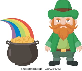 Cute leprechaun cartoon with golden coin