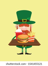 Cute Leprechaun Cartoon - Presenting Fast Foods