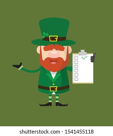 Cute Leprechaun Cartoon - Showing a Checklist