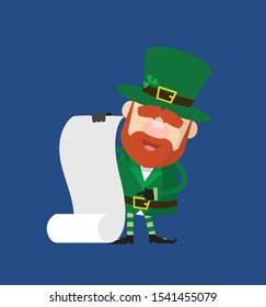 Cute Leprechaun Cartoon - Showing a Paper Scroll