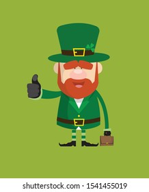 Cute Leprechaun Cartoon - Showing a Thumb Up Vector