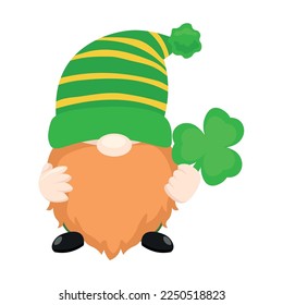 Cute leprechaun with clover on white background