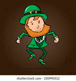 Cute leprechaun dancing a jig. Hand drawn cartoon illustration.