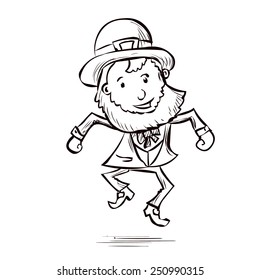 Cute leprechaun dancing a jig. Hand drawn cartoon illustration.