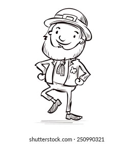 Cute leprechaun dancing a jig. Hand drawn cartoon illustration.