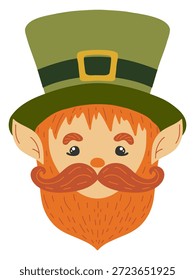 Ícone bonito do rosto de leprechaun para o projeto festivo do Dia de São Patrício. Elemento clipart de vetor.