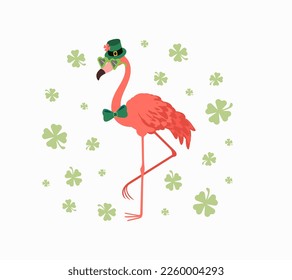 Cute Leprechaun Flamingo Shamrock St Patrick's day template design. 