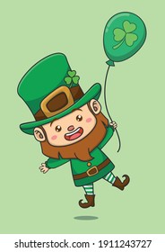 cute leprechaun flying with balloon