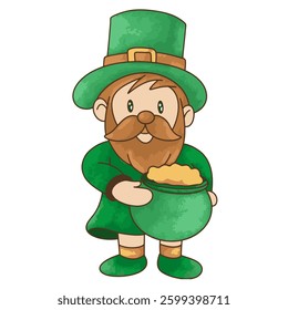 Cute leprechaun holding a pot of gold