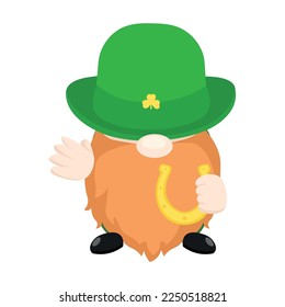 Cute leprechaun with horseshoe on white background