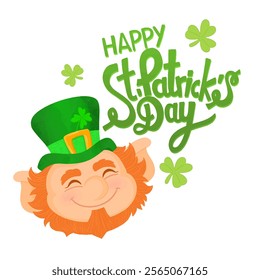 Cute leprechaun lucky elf dwarf bearded small man. St. Patrick's day icon, Irish mythology fantasy gnome character