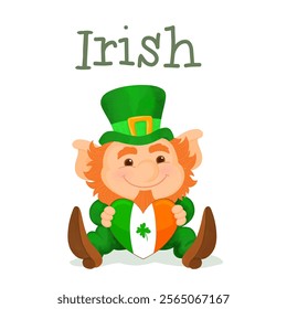 Cute leprechaun lucky elf dwarf bearded small man. St. Patrick's day icon, Irish mythology fantasy gnome character