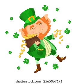 Cute leprechaun lucky elf dwarf bearded small man. St. Patrick's day icon, Irish mythology fantasy gnome character