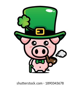 
cute Leprechaun Pig Cartoon Character