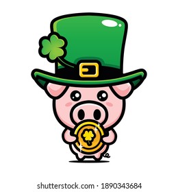 
cute Leprechaun Pig Cartoon Character