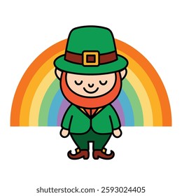 Cute Leprechaun with Rainbow St. Patrick's Day Illustration