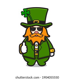 Cute leprechaun saint patrick day character wearing glasses with good pose cartoon vector icon illustration. Saint Patrick's Day icon concept isolated vector. Flat cartoon style