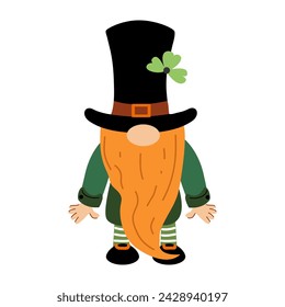 Cute leprechaun. Vector illustration for St. Patrick's day. Dwarf. White isolated background. 