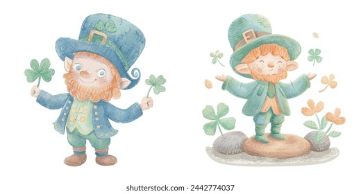 cute leprechaun watercolour vector illustration