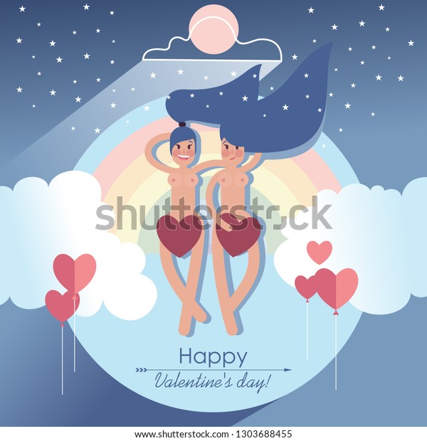Naked girls only sign Cute Lesbian Couple Naked Girls Covered Stock Vector Royalty Free 1303688455