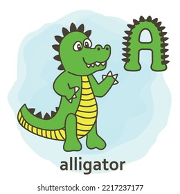 Cute letter A alligator  Creative alphabet abc for kids and ears  
Animal to z concept cover book  Colorful watercor lletter and ear's  Vector cartoon illustration doodle  School reading font