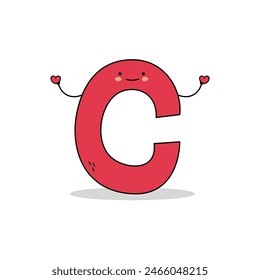 Cute letter C cartoon character spreading love doodle