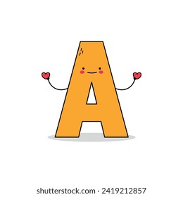 Cute letter A cartoon character spreading love doodle